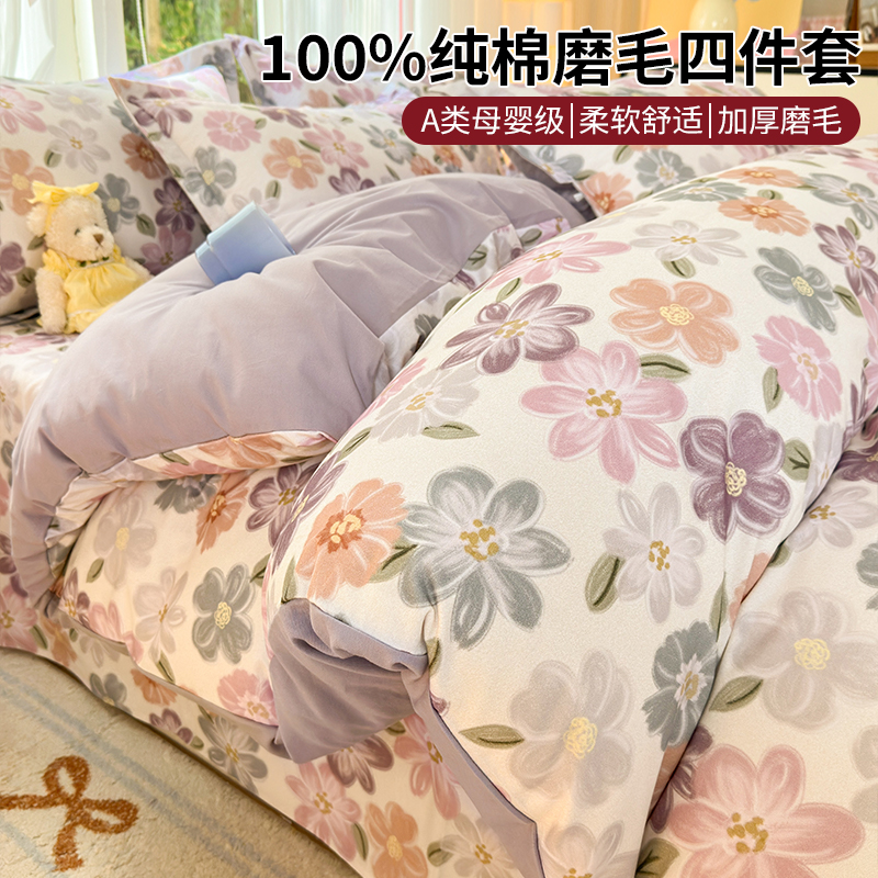 A类磨毛100%纯棉四件套秋冬加厚