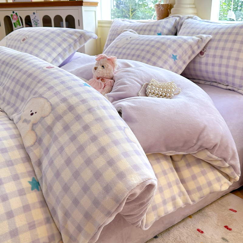 冬天加绒被套单件牛奶珊瑚绒被罩