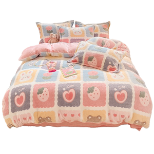 冬季牛奶绒珊瑚四件套法兰绒床上用品床单双面加绒加厚被套三件套