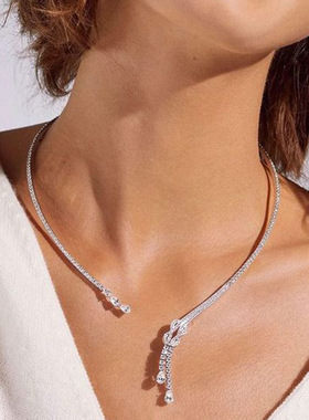 欧美流苏项圈女高级感冷淡风水钻气质简约锁骨链小巧配饰necklace