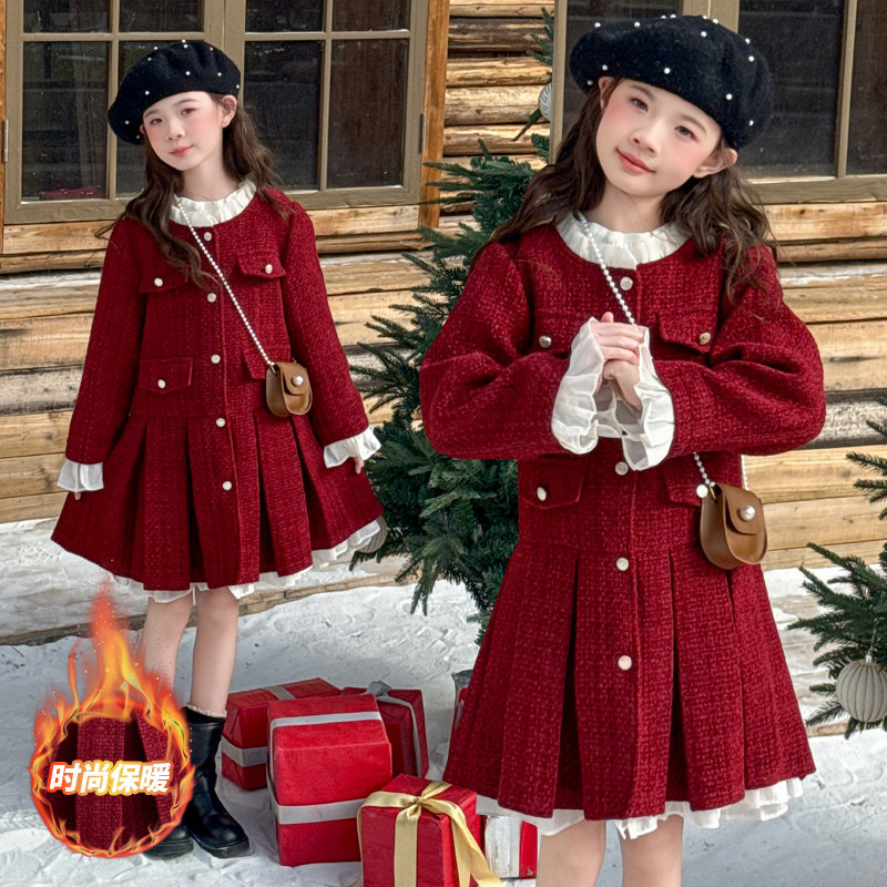 女童加厚小香风连衣裙冬装