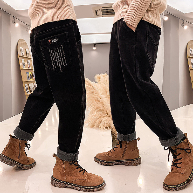 男童大童秋冬黑色休闲牛仔裤长裤