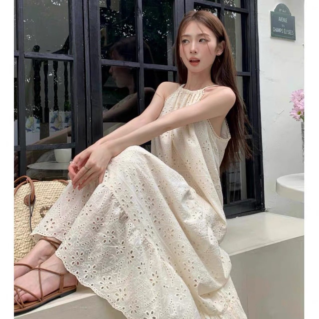 跨境法式复古挂脖连衣裙女装夏季小心机镂空宽松a字裙长裙子,女装/女士精品,连衣裙,淘宝优惠券,粉丝福利购,淘宝优惠卷