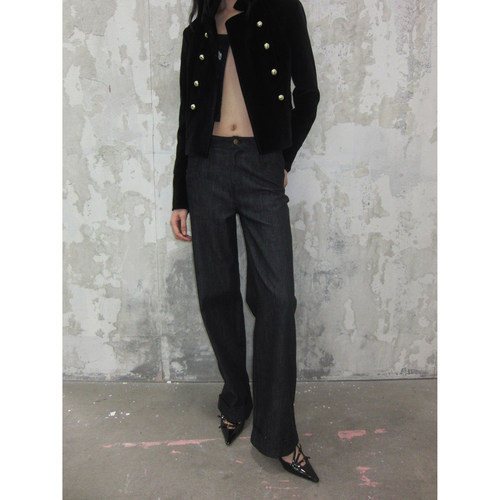 SHIJIRRR 25FW复古原色牛仔修身低腰阔腿长裤