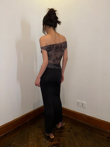 SHIJI原创直筒长印花半裙套装