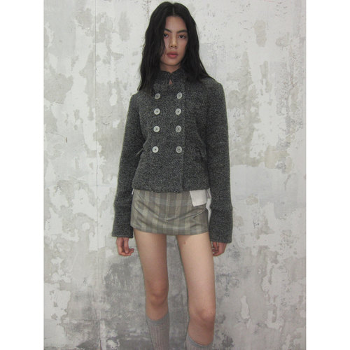 SHIJIRRR 25FW花灰色全羊毛双排扣修身短款外套