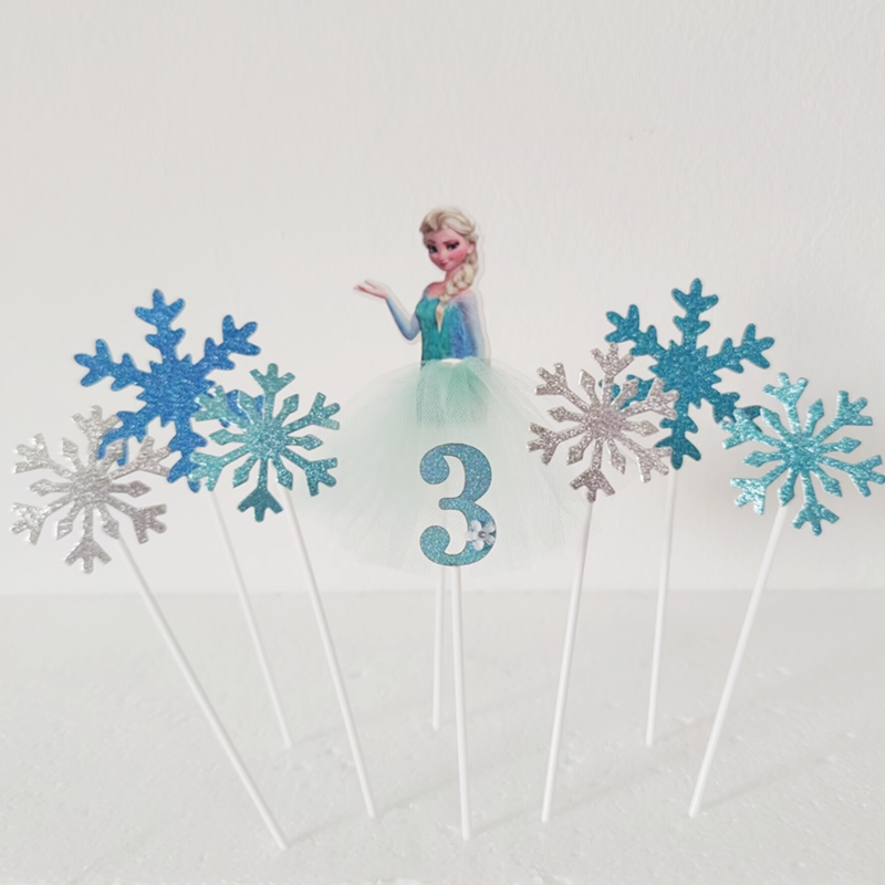 冰雪奇缘艾莎公主纱 雪花装饰插牌公主蛋糕装饰party点心数字插牌