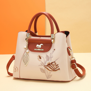 国风刺绣女士大包包2025新款百搭手提包时尚妈妈包气质单肩斜挎包
