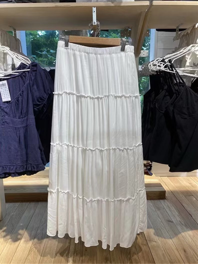 brandy bm欧阳娜娜同款白色半身裙长裙女bm高腰甜美荷叶边蛋糕裙