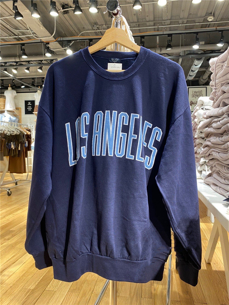 brandy  bm复古洛杉矶losangeles薄绒卫衣bm美式圆领宽松套头外套