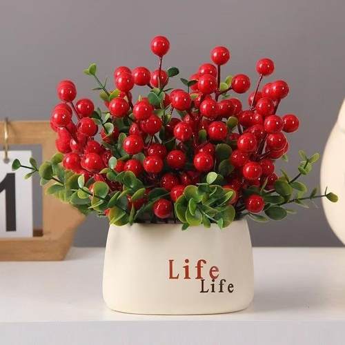 喜庆life瓶新年装饰花艺仿真红果