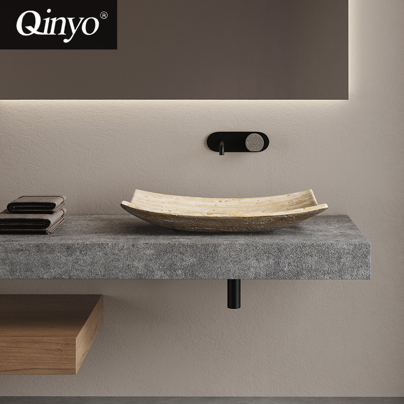 意式极简洞石台上盆洗手盆设计师款高端会所酒店小尺寸创意艺术盆