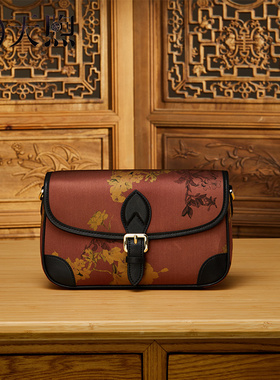 Pmsix天煦新中式国风非遗香云纱桑蚕丝印花黑色高级单肩斜挎包女