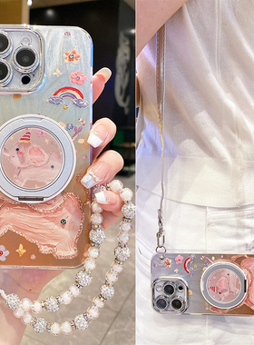 小象适用小米15手机壳磁吸支架旋转14带镜头膜13ultra全包边12s防摔硅胶17promax可爱11手链挂绳10s斜挎可背