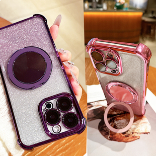 适用荣耀x70手机壳带支架可旋转x60pro自带镜头膜x50全包边防摔x50GT四角气囊x40i硅胶x30软壳x9B渐变色闪粉A