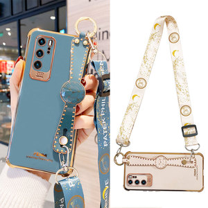 适用于华为p40手机壳硅胶软壳p40pro带挂绳可背斜挎p40pro+女款p40pro带腕带p40全包镜头保护摄像头防摔电镀