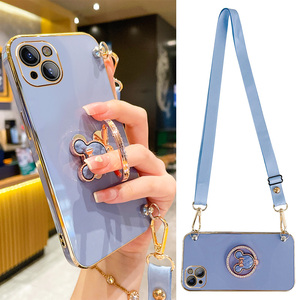 米奇适用苹果13手机壳新款镶钻支架指环扣一体12promax斜挎可背iPhone11带挂绳xr镜头全包xs防摔7p/8plus硅胶
