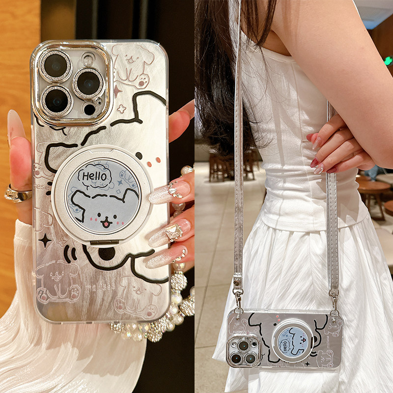 适用华为nova13手机壳线条小狗磁吸旋转支架nova12pro全包防摔nova11可爱nova15带镜头膜nova14斜挎挂绳可背