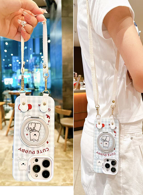 格子蓝色适用华为Pura70pro手机壳小狗支架可磁吸充电Pura80不包镜头P70可爱硅胶软壳P60手腕挂绳P50斜挎背带