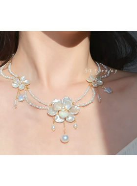 星辉山茶仙女风花朵项链