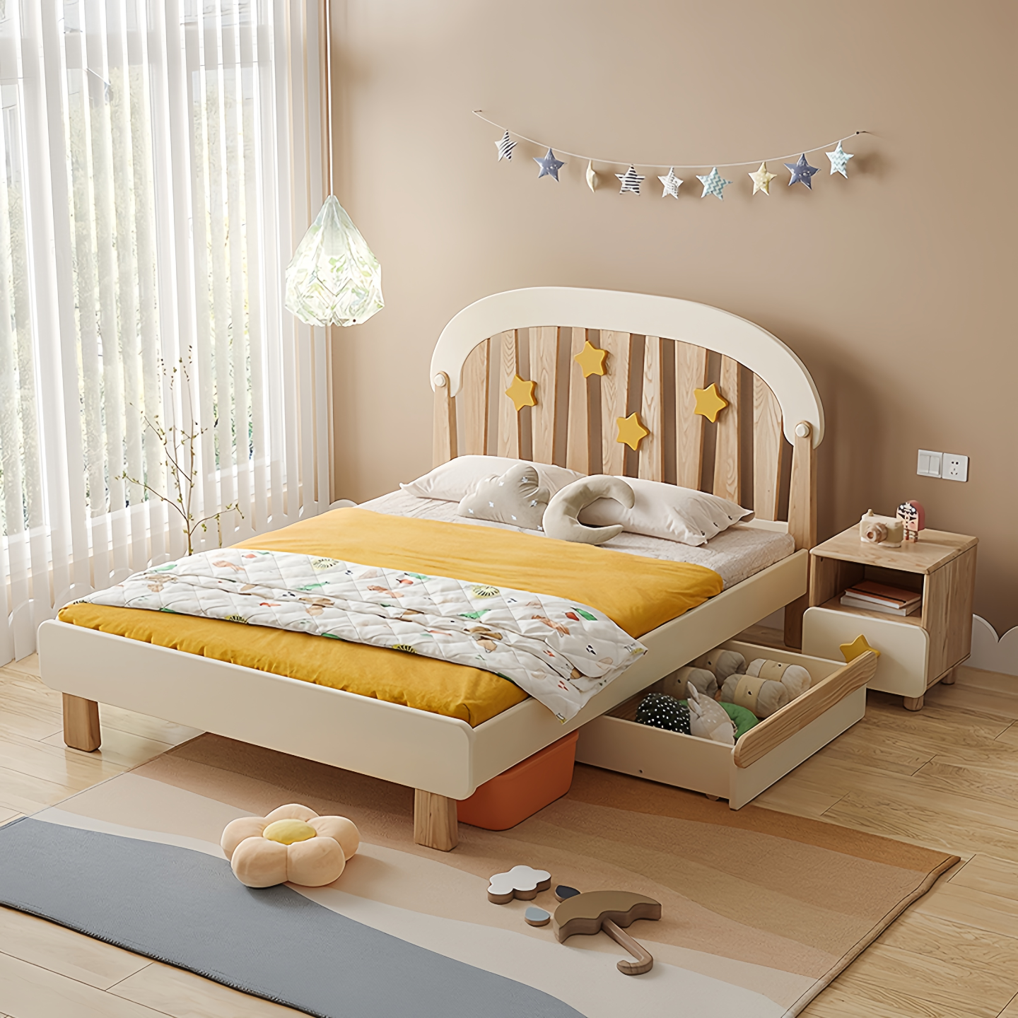 七叶木白蜡木儿童床1.5米全实木温莎床1.2米星星简约单人床1.35米,住宅家具,儿童床/儿童抽拉床,淘宝优惠券,粉丝福利购,淘宝优惠卷