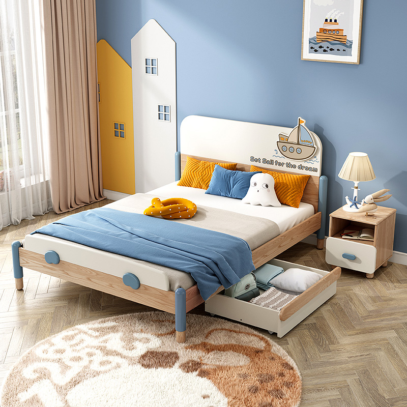 七叶木简约全实木男孩女孩儿童床