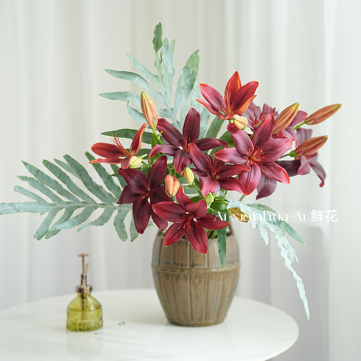 颜色高级复古小花黑色魅力亚百合