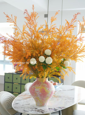 家居氛围感插花橙色千层金乒乓菊