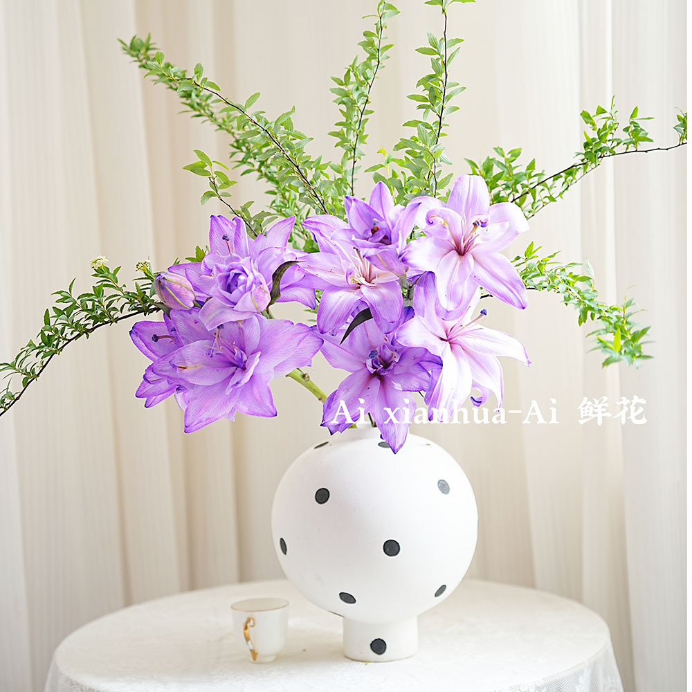 进口吸色葡萄紫重瓣百合花鲜花