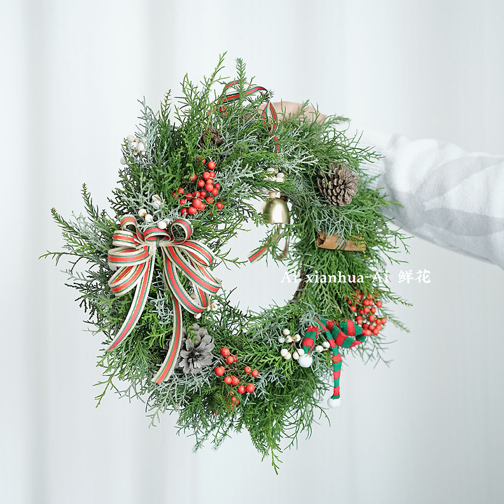 圣诞节纯手工圣诞花环真新鲜花材花艺师制作氛围感好物送人发空运