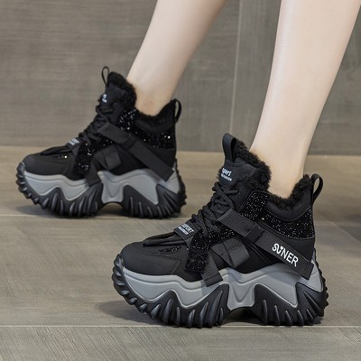 新款厚底内增高加绒加厚老爹鞋女