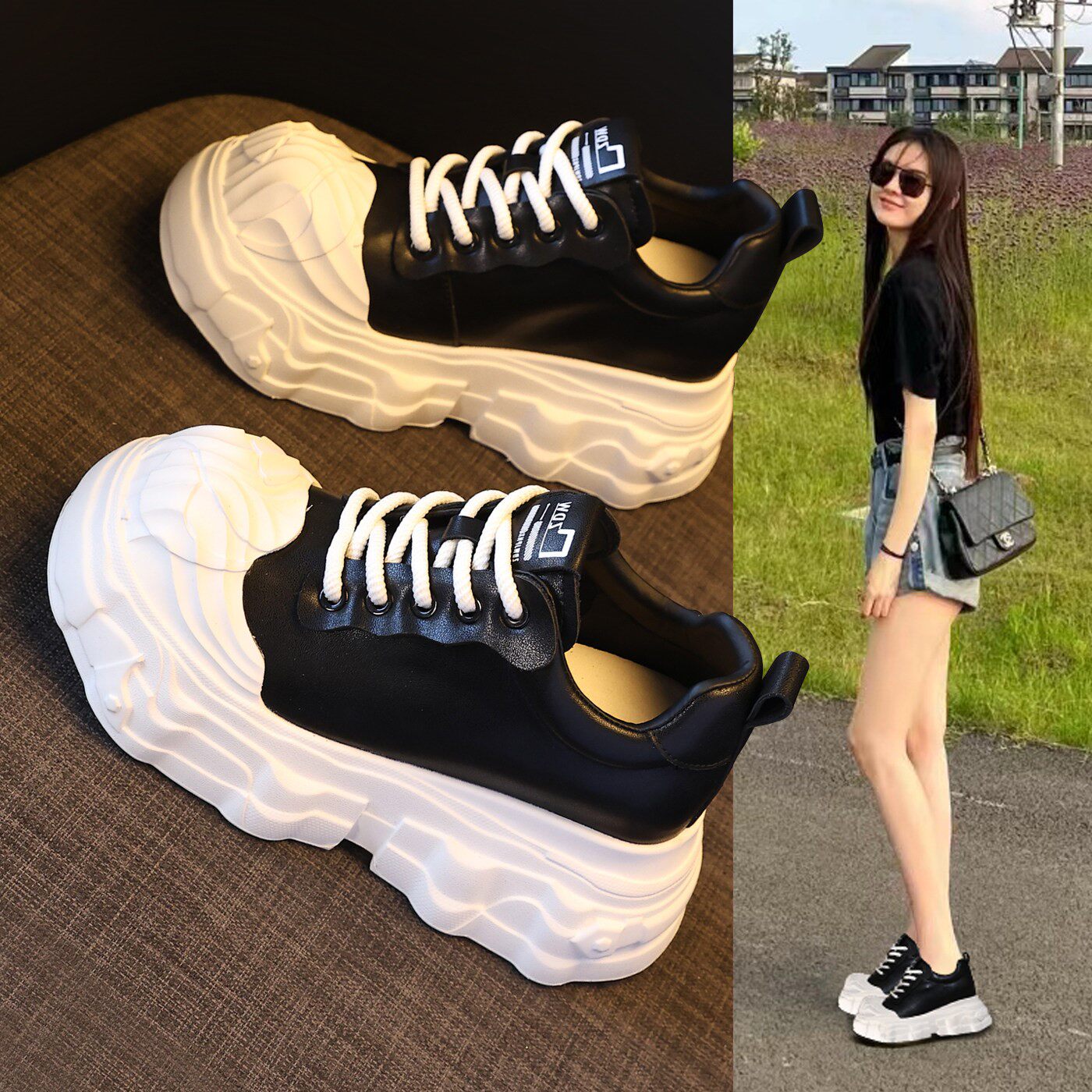 明星小个子内增高小白鞋子2026春新款厚底松糕鞋系带百搭运动单鞋