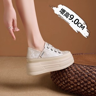 松糕一脚蹬懒人休闲运动鞋 明星厚底内增高9cm小白鞋 女2025春新款