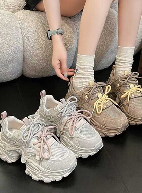 网红2025新款今年流行灰色老爹鞋女小个子增高显脚小轻便软底超轻