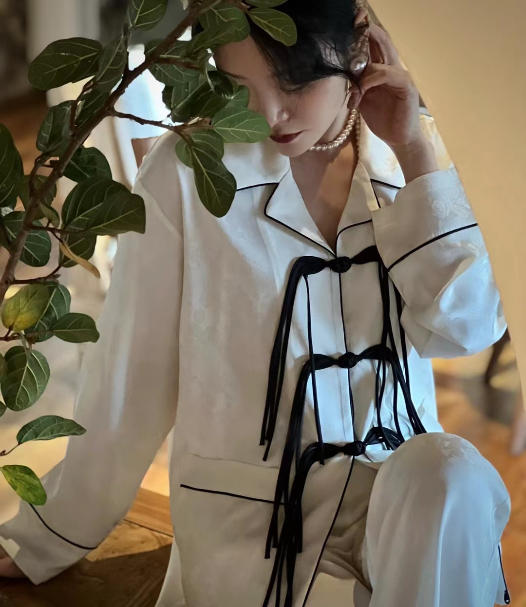 2023奢华中国风唐装睡衣高档品牌高贵丝质简约家居服薄款冰丝睡衣