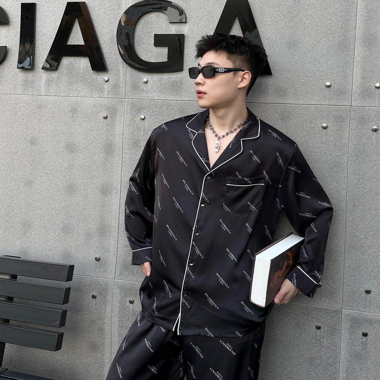商务版个性开衫字母设计大牌春秋冬潮牌冰丝家居服休闲外穿男睡衣