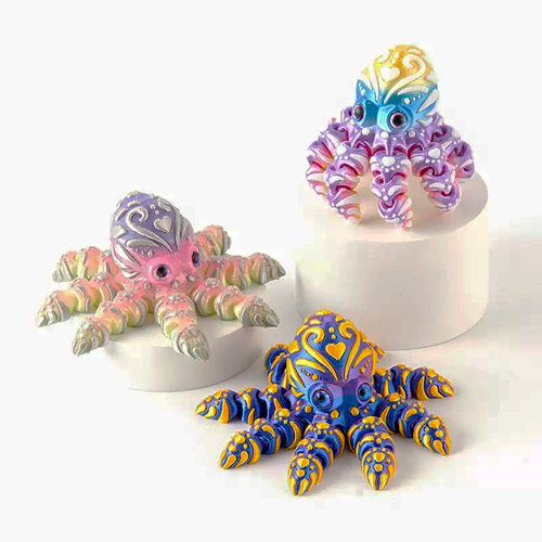 3D打印关节可动多彩章鱼乌贼仿真八爪鱼儿童玩具动物模型手办摆件