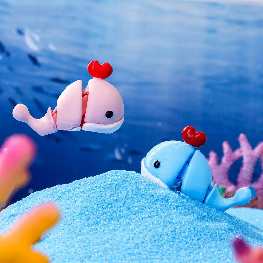 3D打印可动爱心鲸鱼创意手办摆件