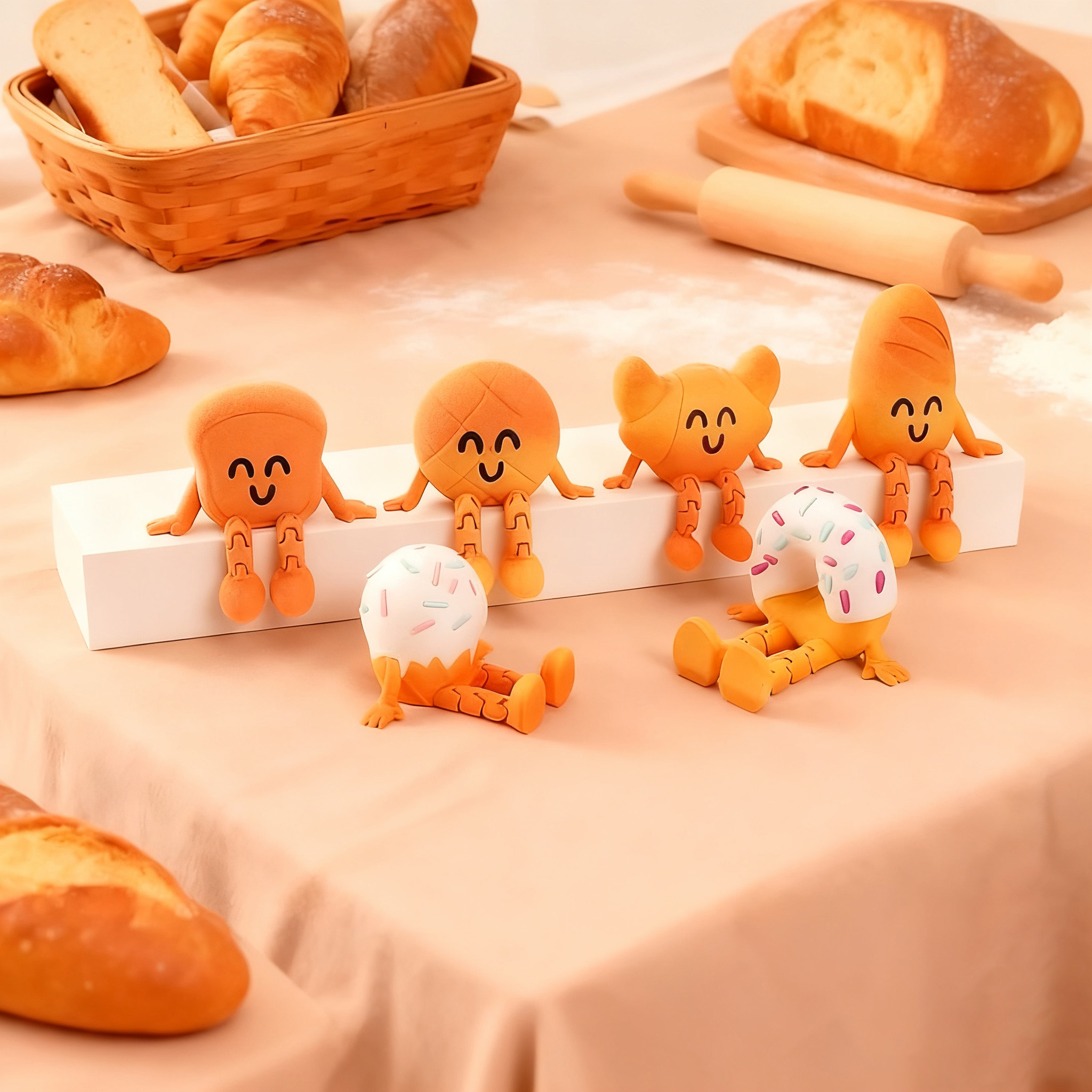 3D打印面包伙伴坐姿人偶摆件套装