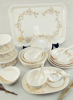 五和密胺仿瓷桃花耐摔美耐皿饭碗菜碗汤碗面碗勺子耐温