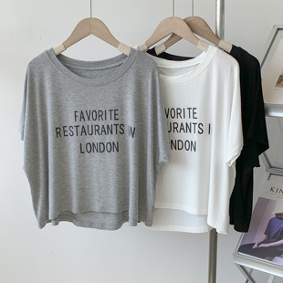 英文字母T恤罩衫女莫代尔柔软舞蹈服白色上衣现代舞瑜伽服宽松短T