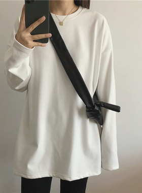 2024冬季王炸内搭加厚白色T恤女长袖德绒圆领套头宽松叠穿打底衫