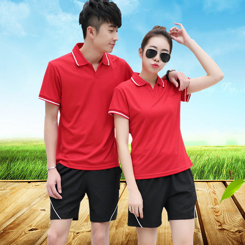 夏季情侣短袖短裤运动套装POLO衫羽毛球服乒乓球服文化衫定制印字