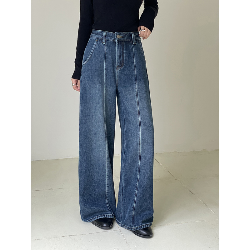 【步履弧光牛仔裤】歌铭中线设计加厚弯刀阔腿裤女冬牛仔裤N891C