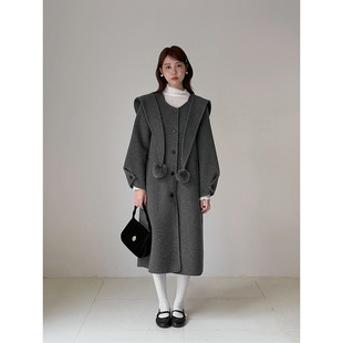 长款 歌铭双面羊毛呢子大衣女冬季 帽子披肩 外套N792C 留洋千金