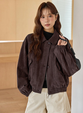 【香榭丽舍粉色密语】歌铭复古机车夹克上衣女冬季短款外套N678C