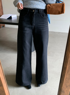 黄峥复古加绒加厚直筒牛仔裤女25冬季韩版高腰宽松阔腿长裤541111
