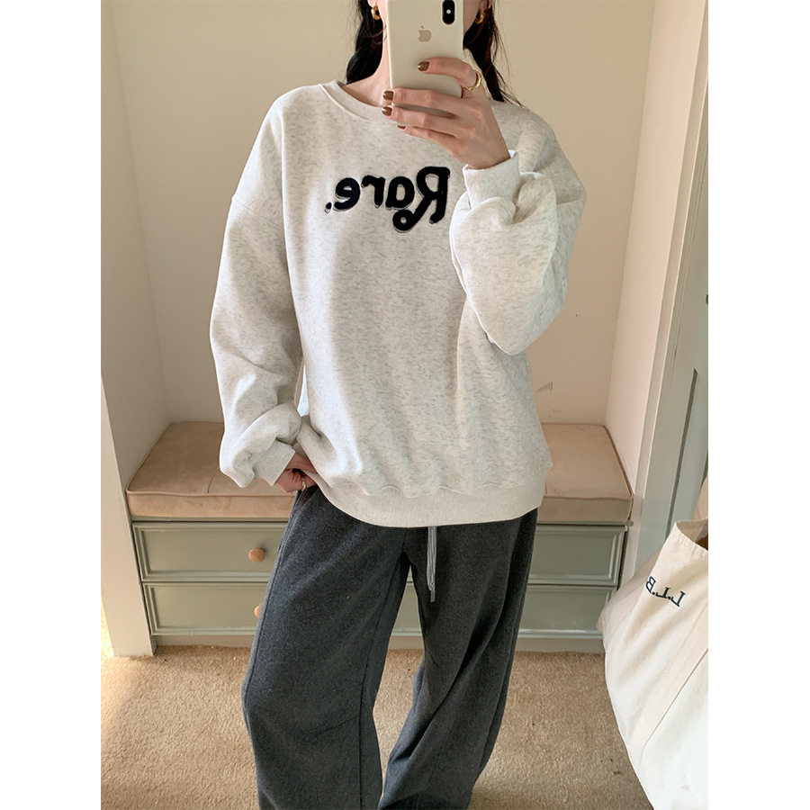 黄峥韩系毛巾绣加绒卫衣女25冬季休闲百搭套头通勤长袖上衣541173