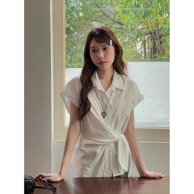 韩系气质高级感绑带收腰衬衫女夏图片