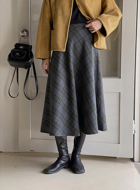【歌铭】法式复古高腰菱格纹半身裙女装冬季新款a字包臀裙Y3718F